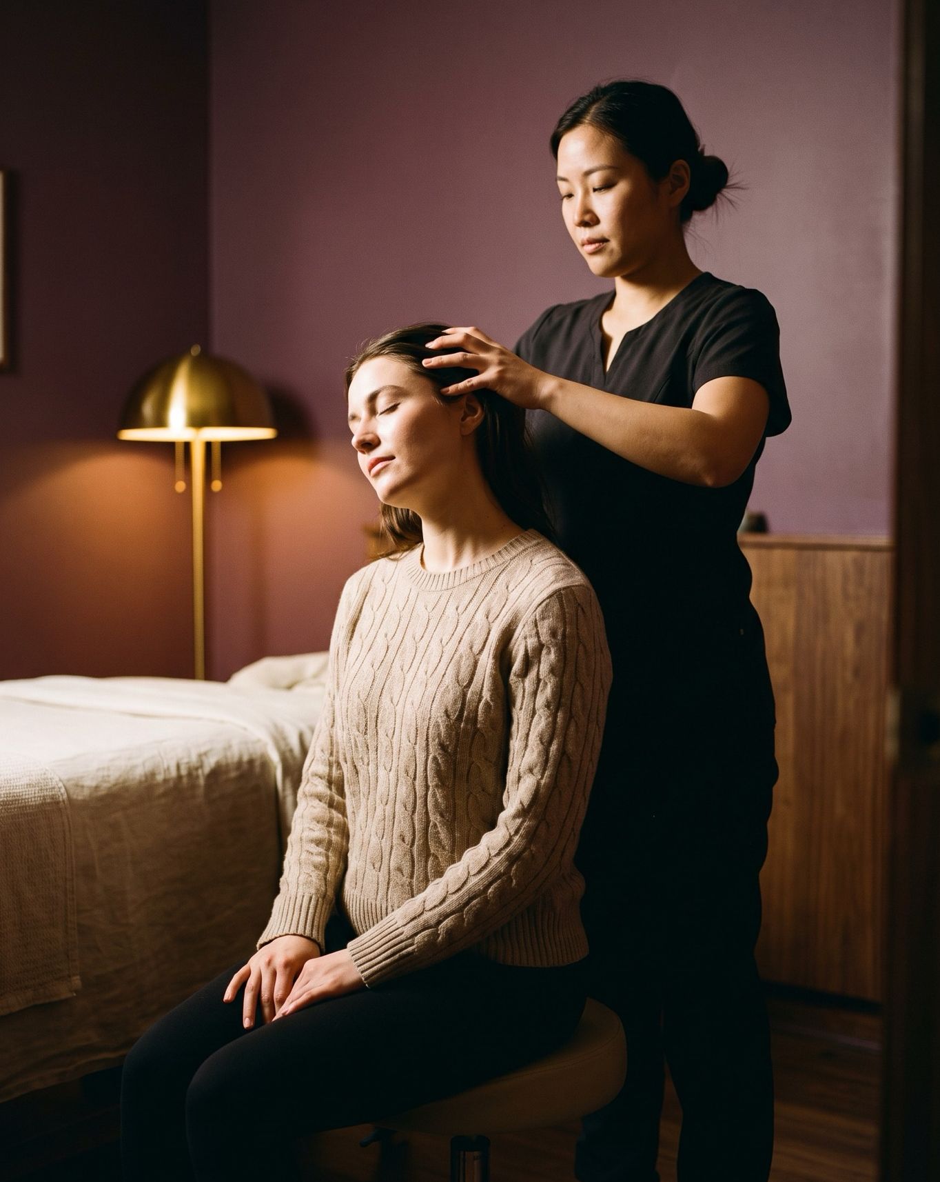 A guest getting a scalp massage in a private Off Hours room